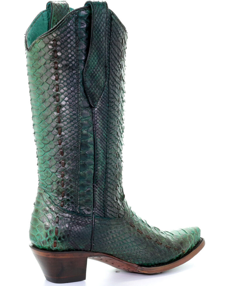 Corral Women's Turquoise Full Python Woven Cowgirl Boots - Snip Toe ...