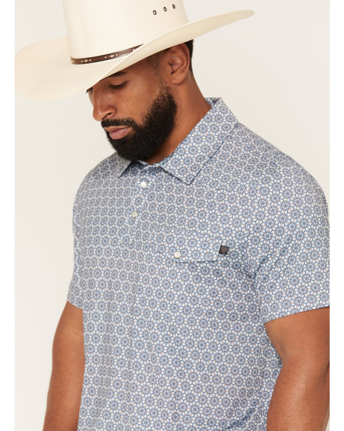 Image #2 - Rock & Roll Denim Men's Medallion Print Short Sleeve Snap Polo, Turquoise, hi-res