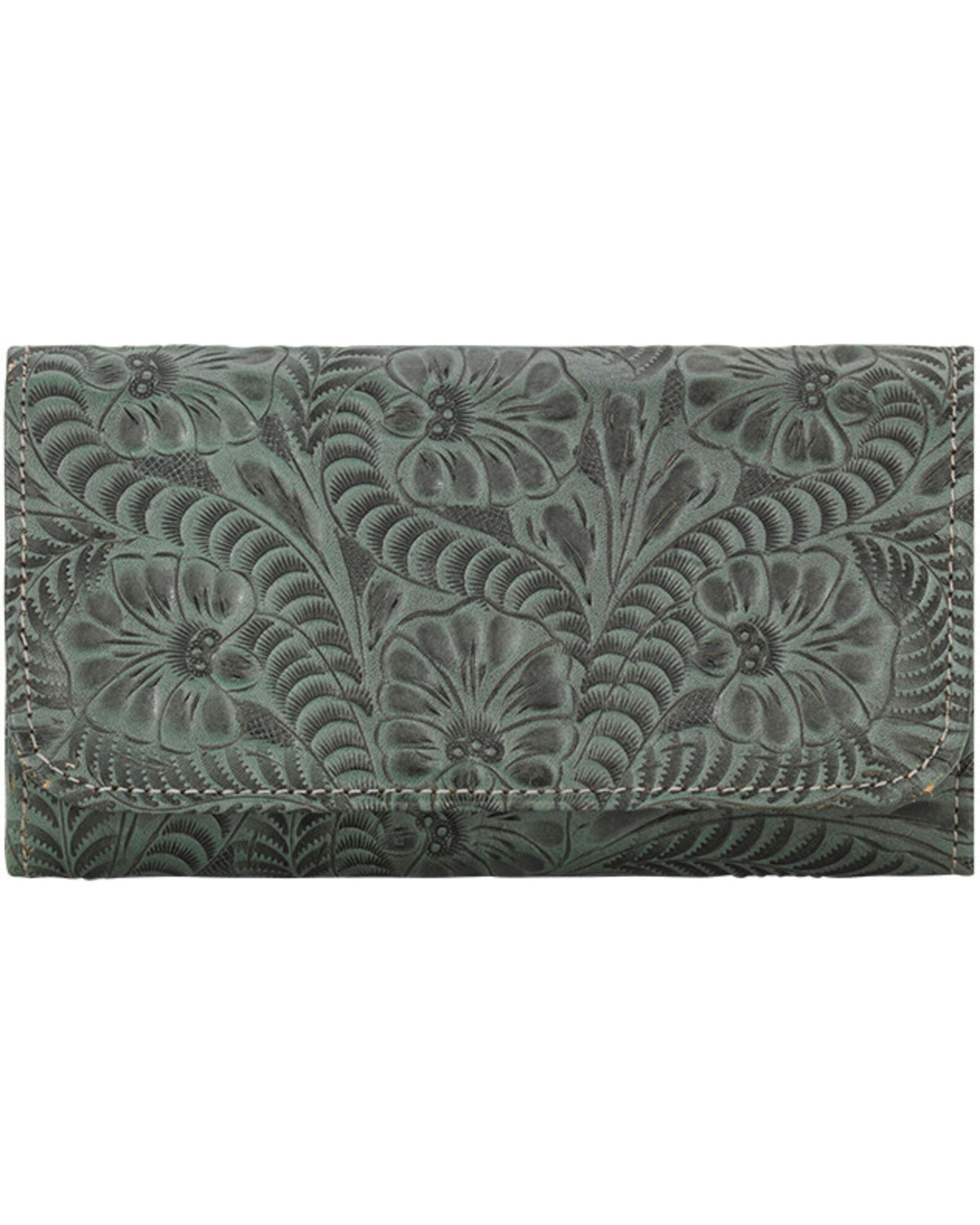 Image #1 - American West Women's Tooled Tri-Fold Wallet, Turquoise, hi-res