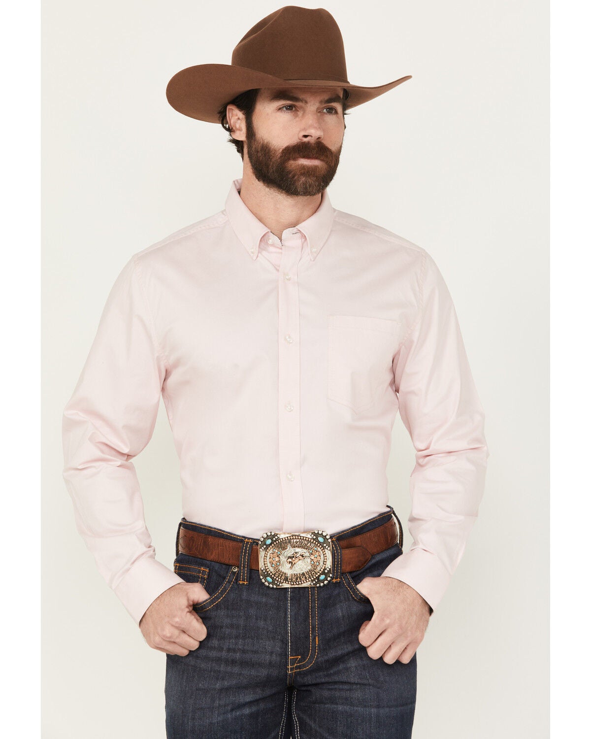 Cody James Men's Basic Twill Long Sleeve Button-Down Performance Western Shirt - Big, Pink, hi-res