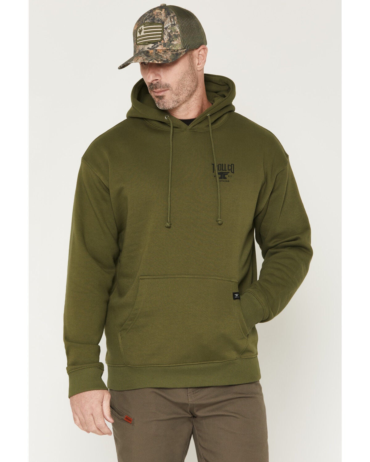 Image #2 - Troll Co Men's Pay Me Graphic Hooded Sweatshirt, Olive, hi-res
