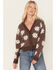 Beyond The Radar Women's Daisy Flower Print Knit Cardigan, Brown, hi-res