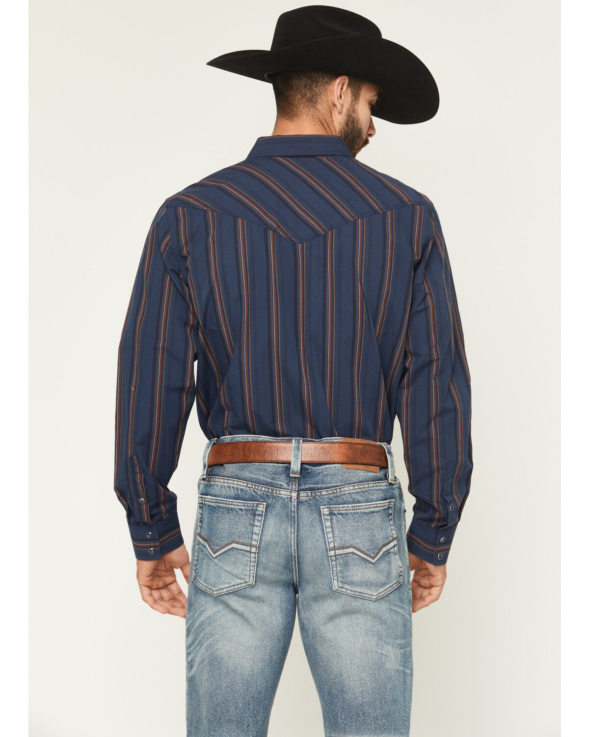 Image #4 - Moonshine Spirit Men's Riff Stripe Print Long Sleeve Snap Western Shirt, Navy, hi-res
