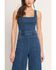 Image #6 - Flying Tomato Women's Dark Wash Sleeveless Front Seam Denim Jumpsuit, Dark Wash, hi-res