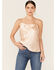 Lush Women's Satin Draped Lace Trim Camisole Top, Taupe, hi-res
