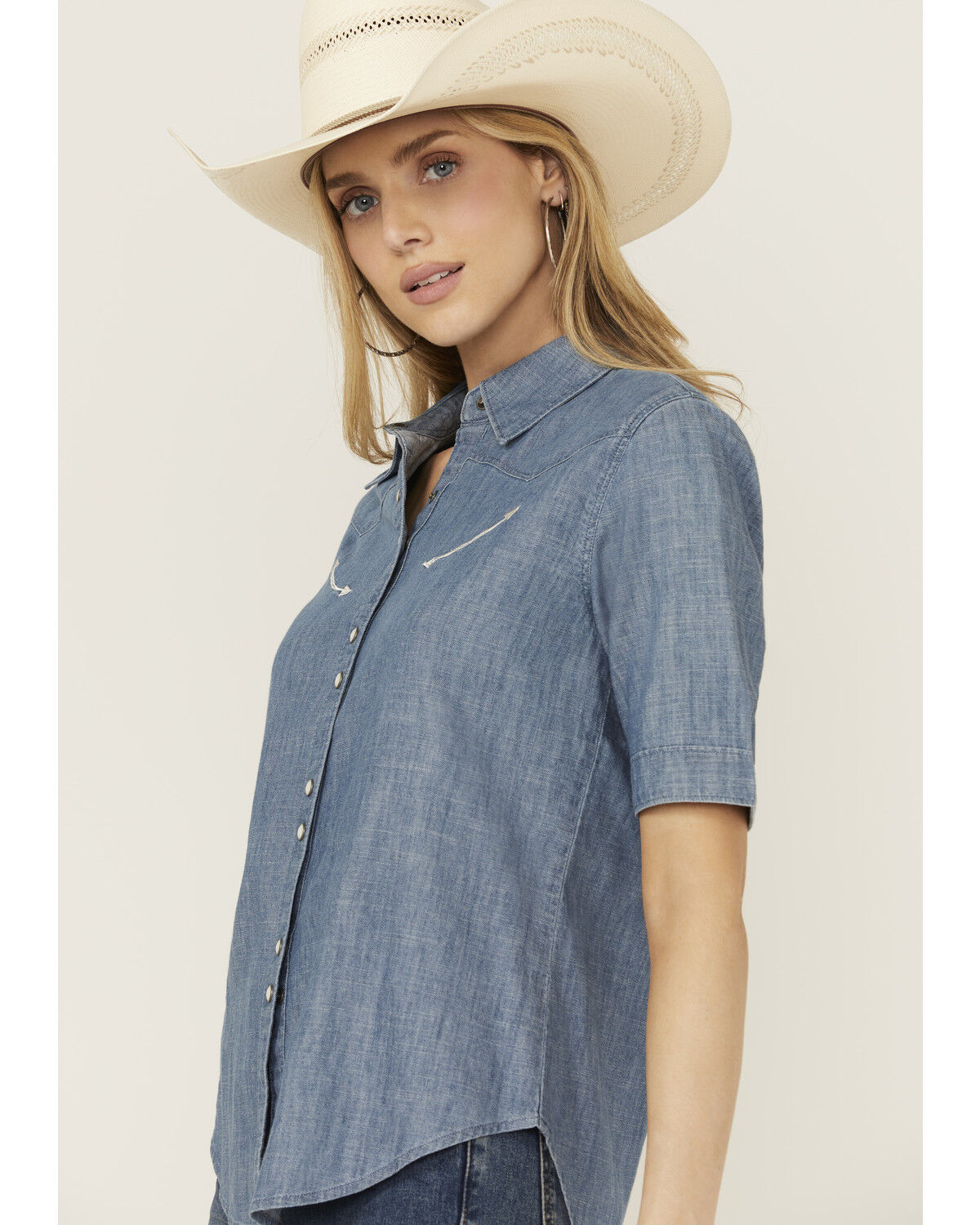 Image #2 - Cruel Girl Women's Short Sleeve Snap Western Shirt, Indigo, hi-res