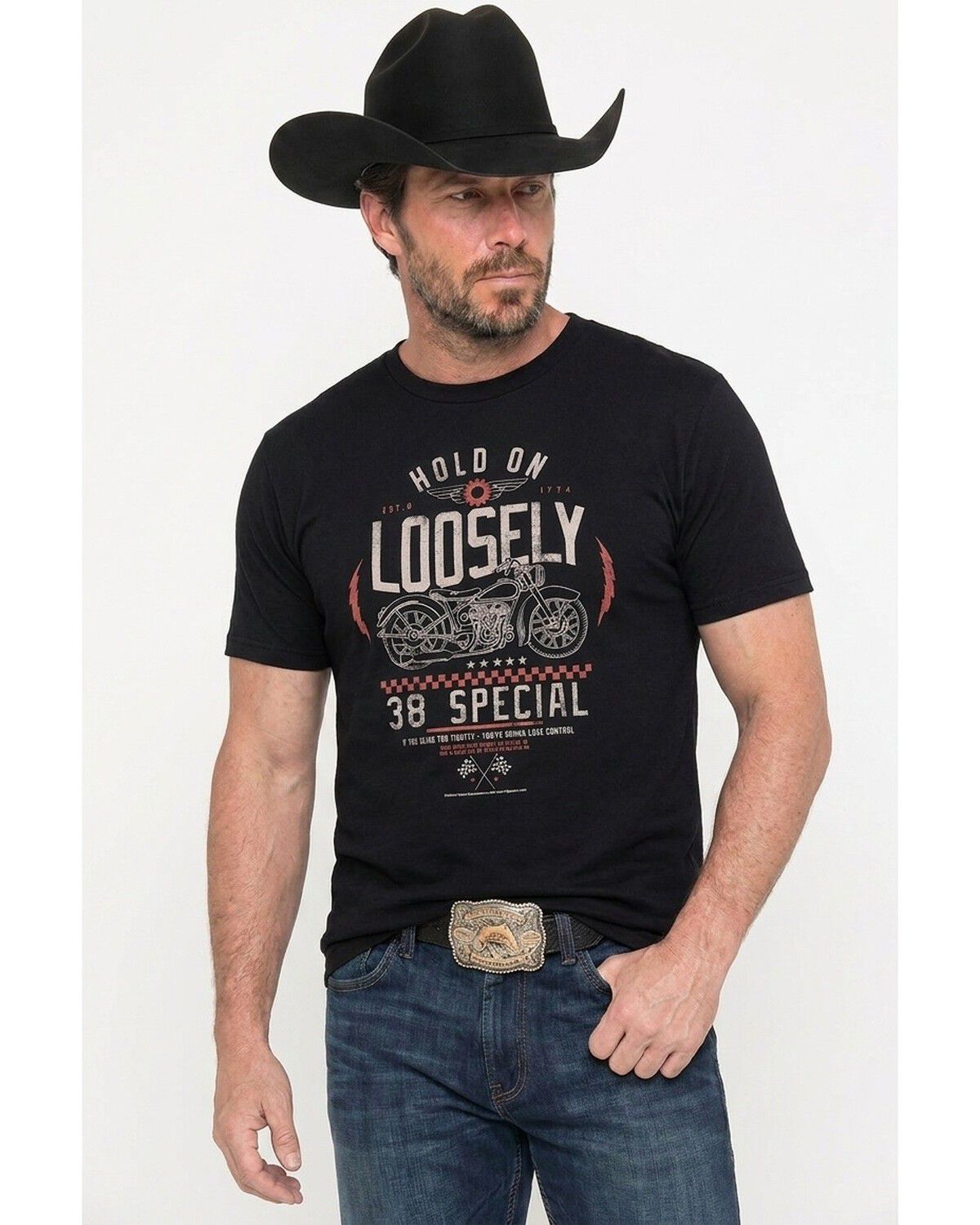 Image #1 - Americana Men's 38 Special Hold On Loosely Short Sleeve Graphic T-Shirt, Black, hi-res