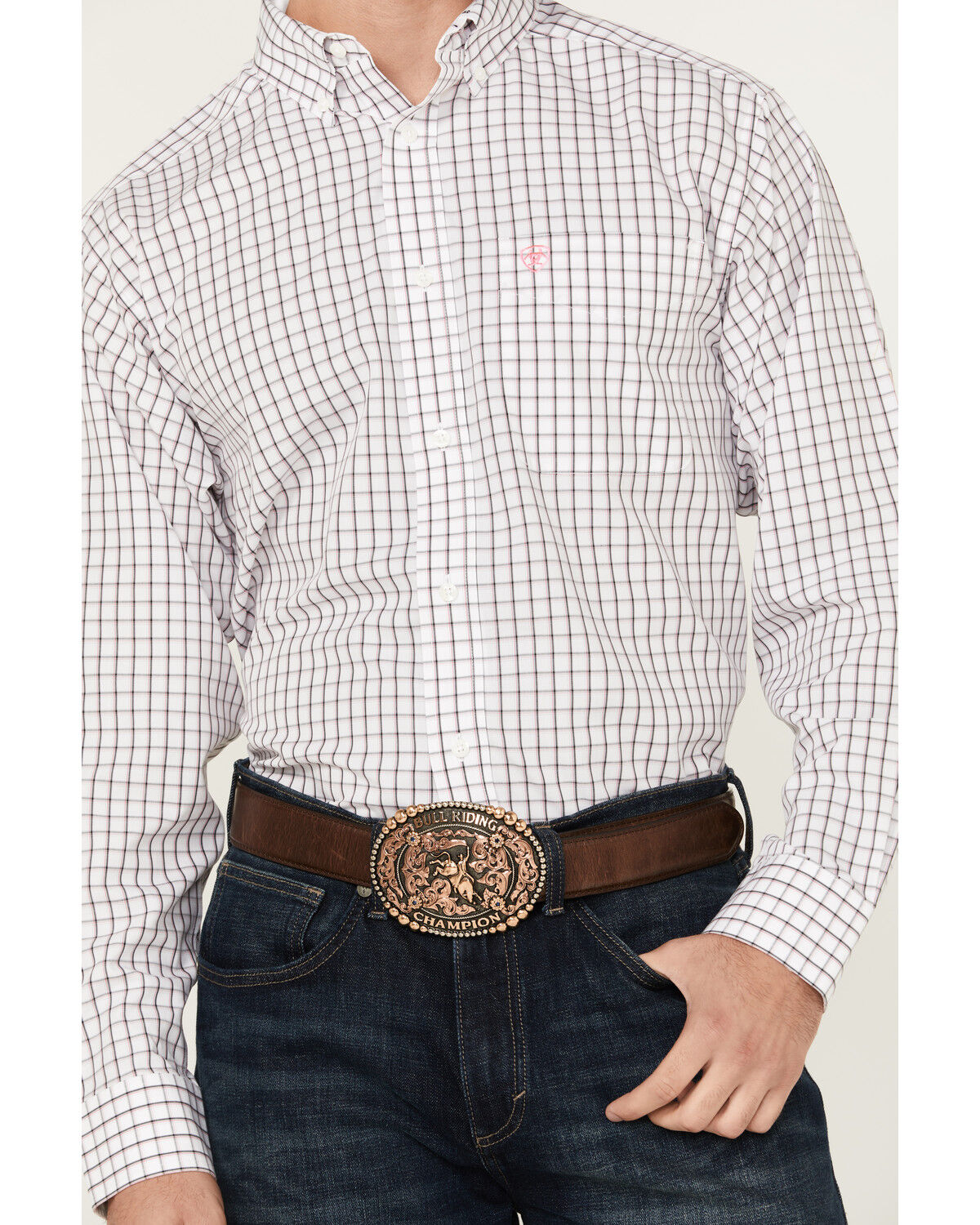 Image #3 - Ariat Men's Briggs Windowpane Plaid Print Long Sleeve Button-Down Western Shirt - Big, White, hi-res