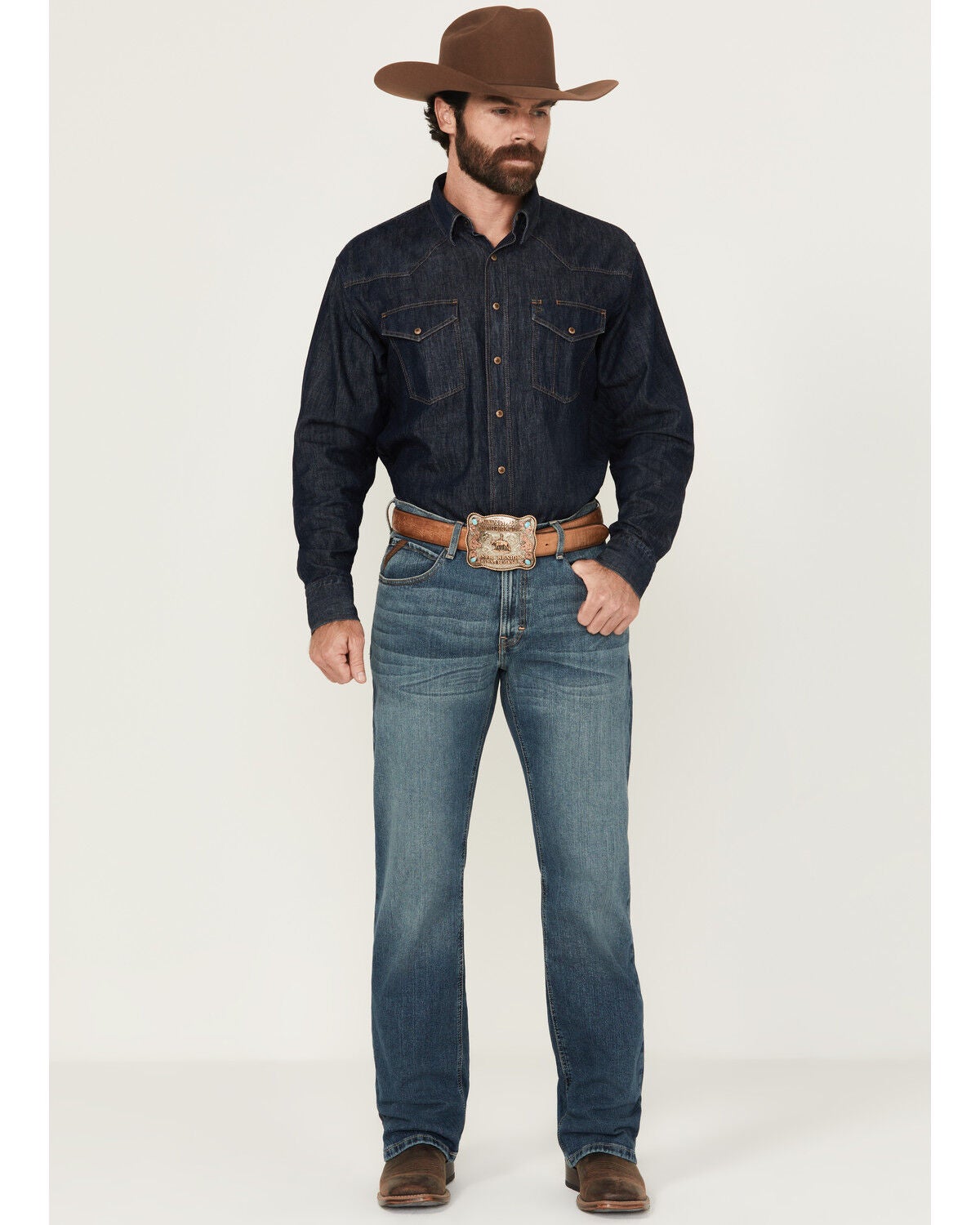 Image #1 - Ariat Men's M4 Legacy Relaxed Bootcut Stretch Denim Jeans, Blue, hi-res