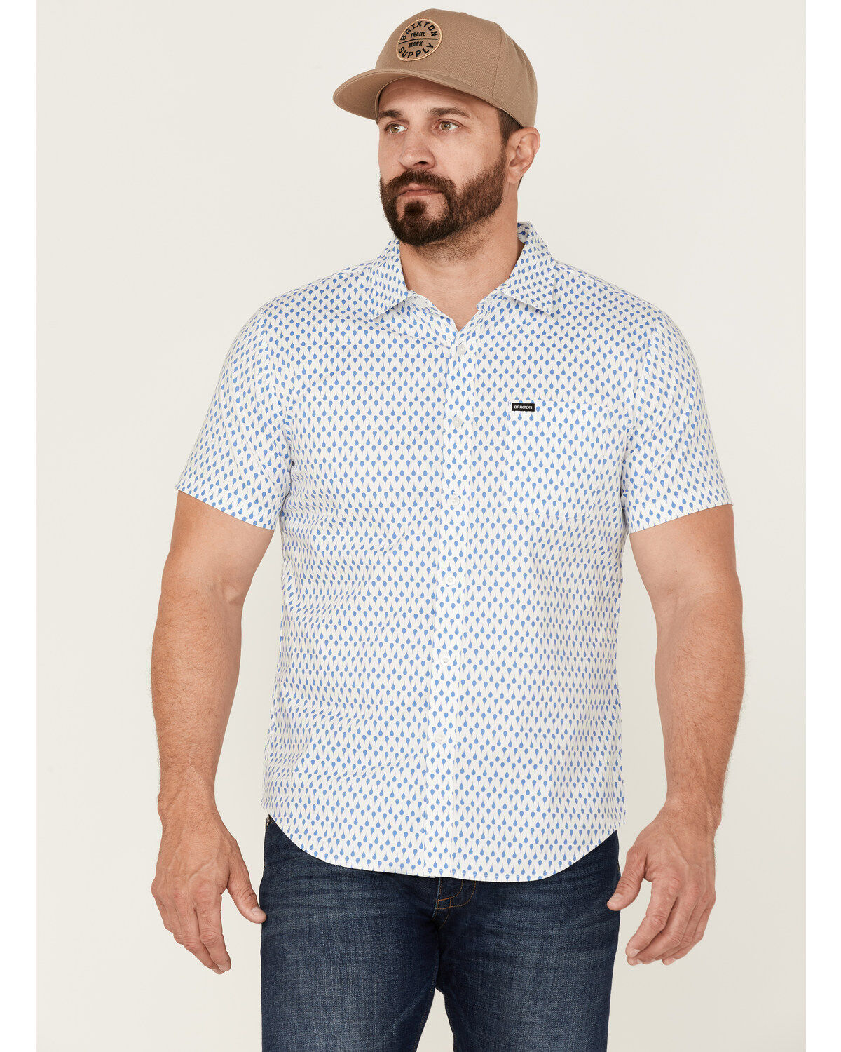 Image #1 - Brixton Men's Charter Teardrop Print Oxford Button Down Western Shirt, , hi-res