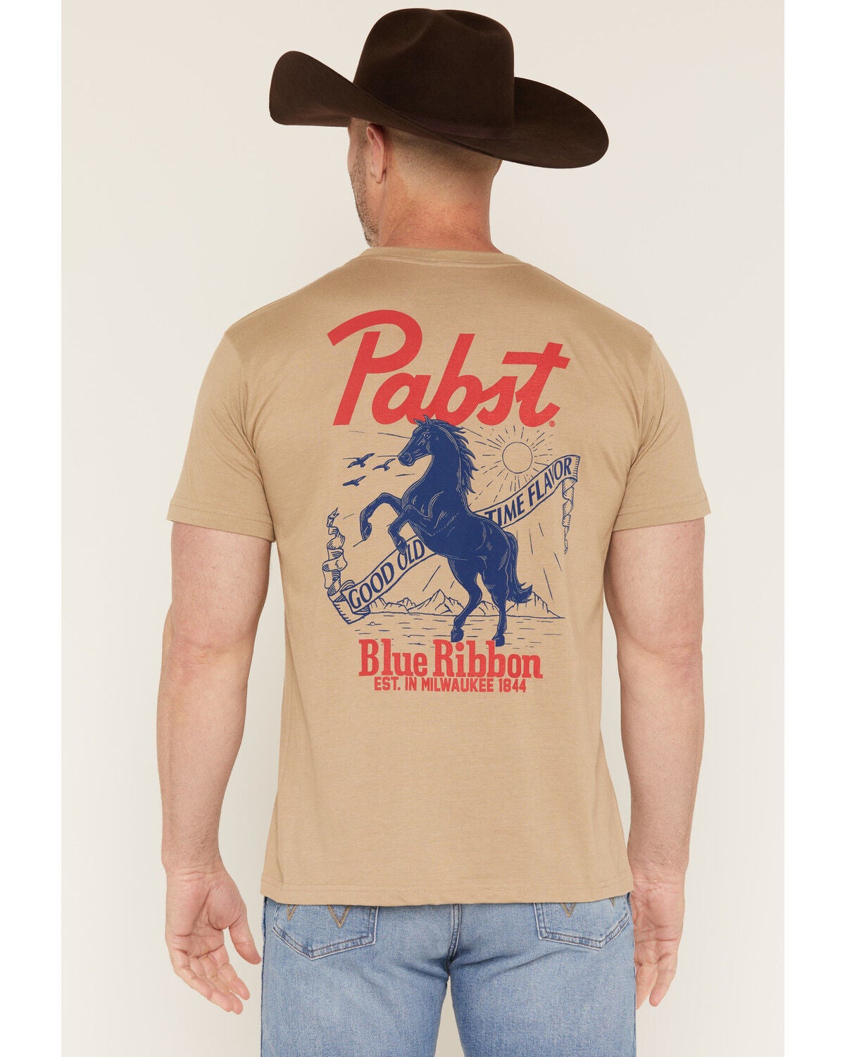 PBR Men's Boot Barn Exclusive Good Old Time Horse Short Sleeve Graphic T-Shirt, Sand, hi-res