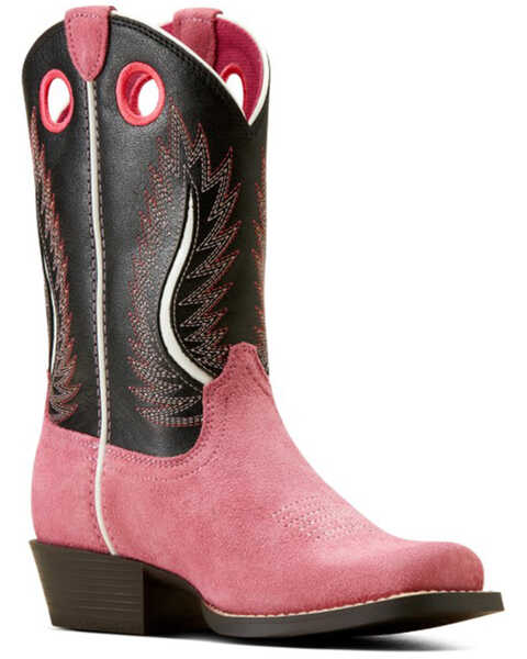 Ariat Girls' Futurity Fort Worth Roughout Western Boots - Broad Square Toe , Pink, hi-res
