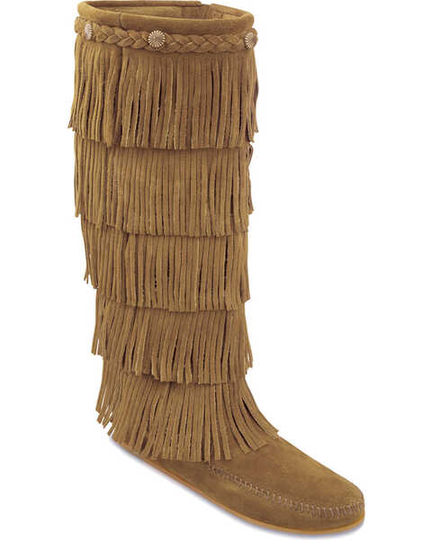 Image #1 - Minnetonka Fringed Suede Leather Boots, , hi-res