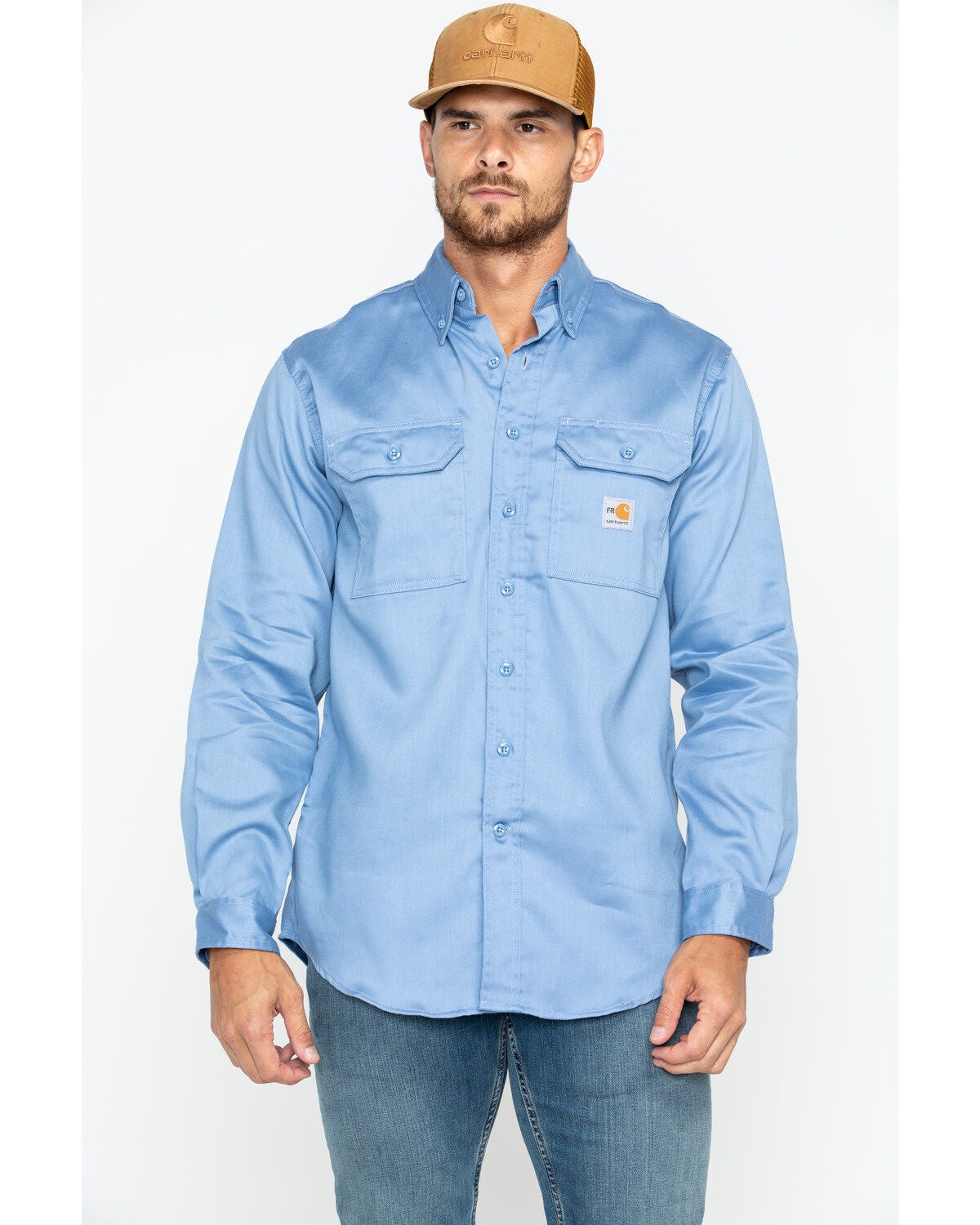 Carhartt Men's FR Dry Twill Long Sleeve Work Shirt, Med Blue, hi-res
