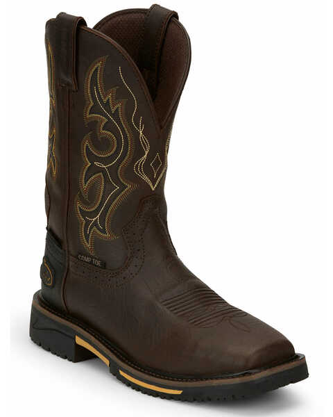 Image #1 - Justin Men's Joist Rustic Waterproof Western Work Boots - Composite Toe, Distressed Brown, hi-res
