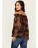 Image #4 - Wild Moss Women's Floral Pais Off The Shoulder Long Sleeve Top, Dark Brown, hi-res