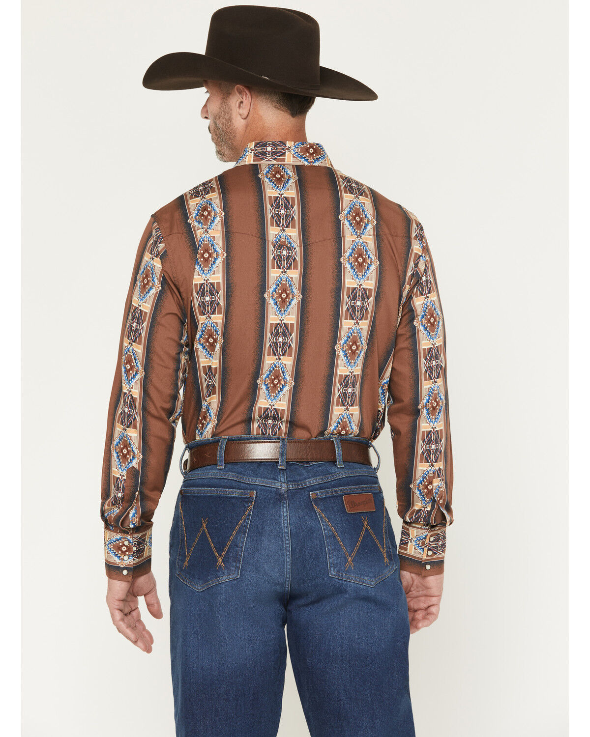 Image #4 - Wrangler Men's Checotah Southwestern Print Long Sleeve Snap Western Shirt, Brown, hi-res