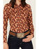 Image #3 - Shyanne Women's Diamond Printed Long Sleeve Button-Down Stretch Western Riding Shirt, Caramel, hi-res