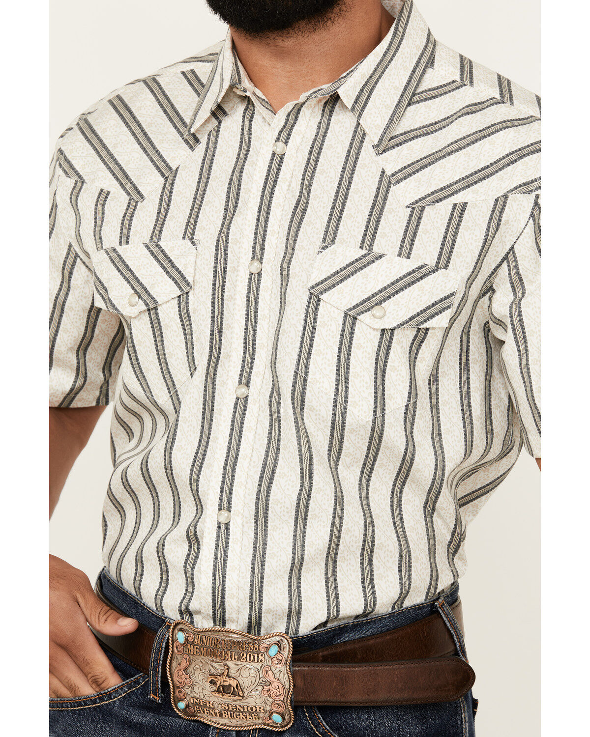 Product Name:  Gibson Trading Co Men's Side Swipe Vertical Striped Print Short Sleeve Snap Western Shirt
