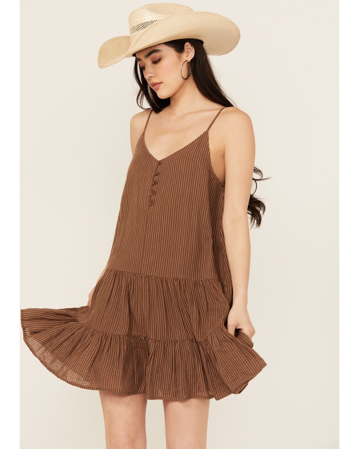 Cleo + Wolf Women's Brandy Sleeveless Button Front Mini Dress, Chocolate Brown, hi-res