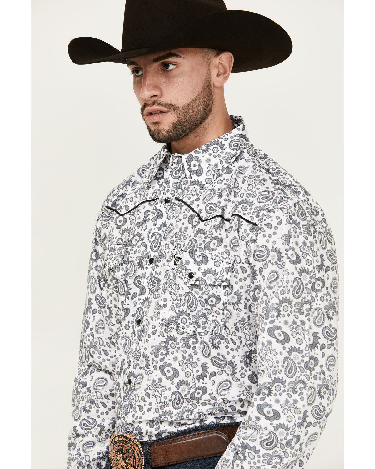 Image #2 - Cowboy Hardware Men's Paisley Print Long Sleeve Snap Western Shirt, White, hi-res
