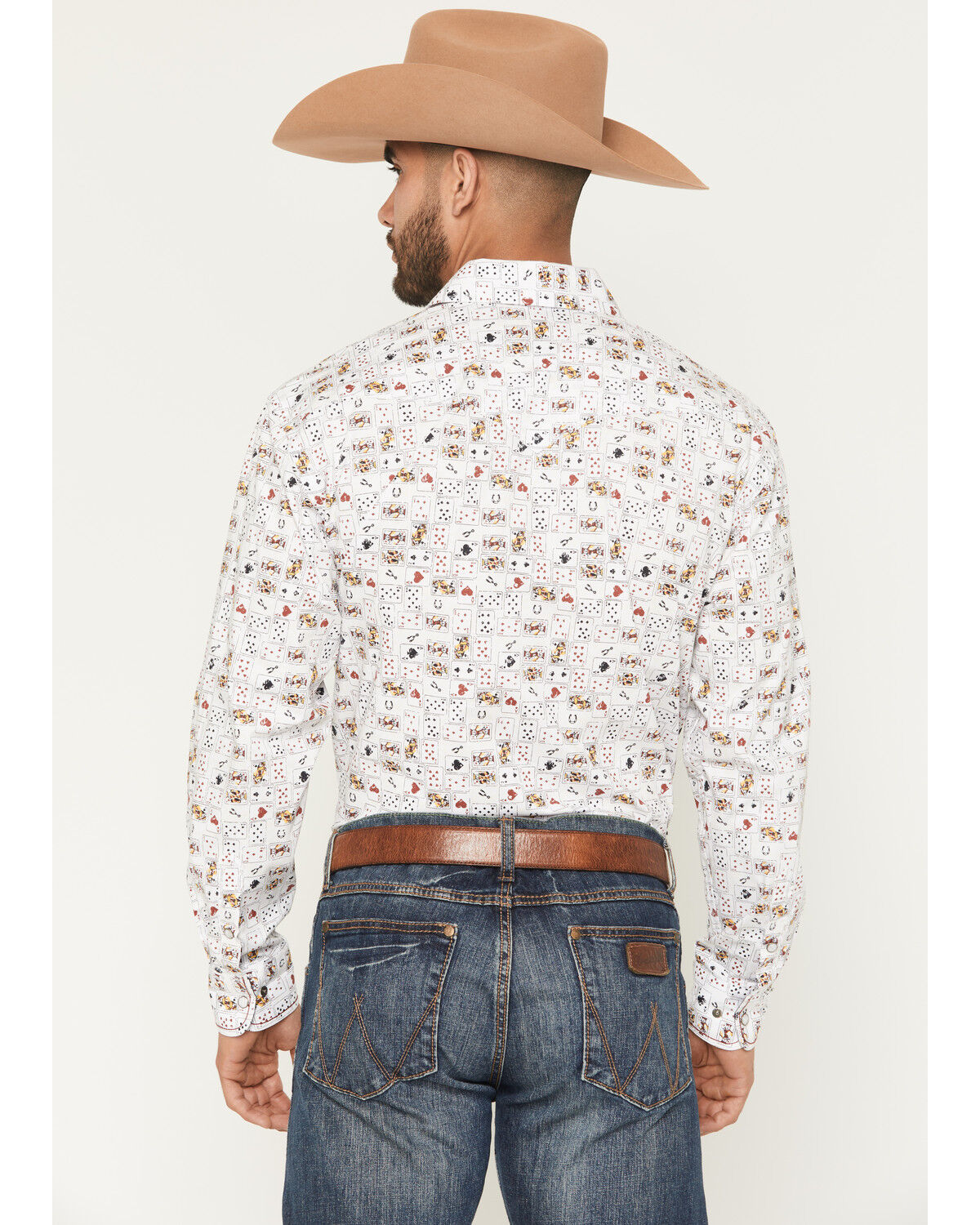 Image #4 - Panhandle Slim Men's Rough Stock Vegas Print Long Sleeve Snap Stretch Western Shirt, White, hi-res