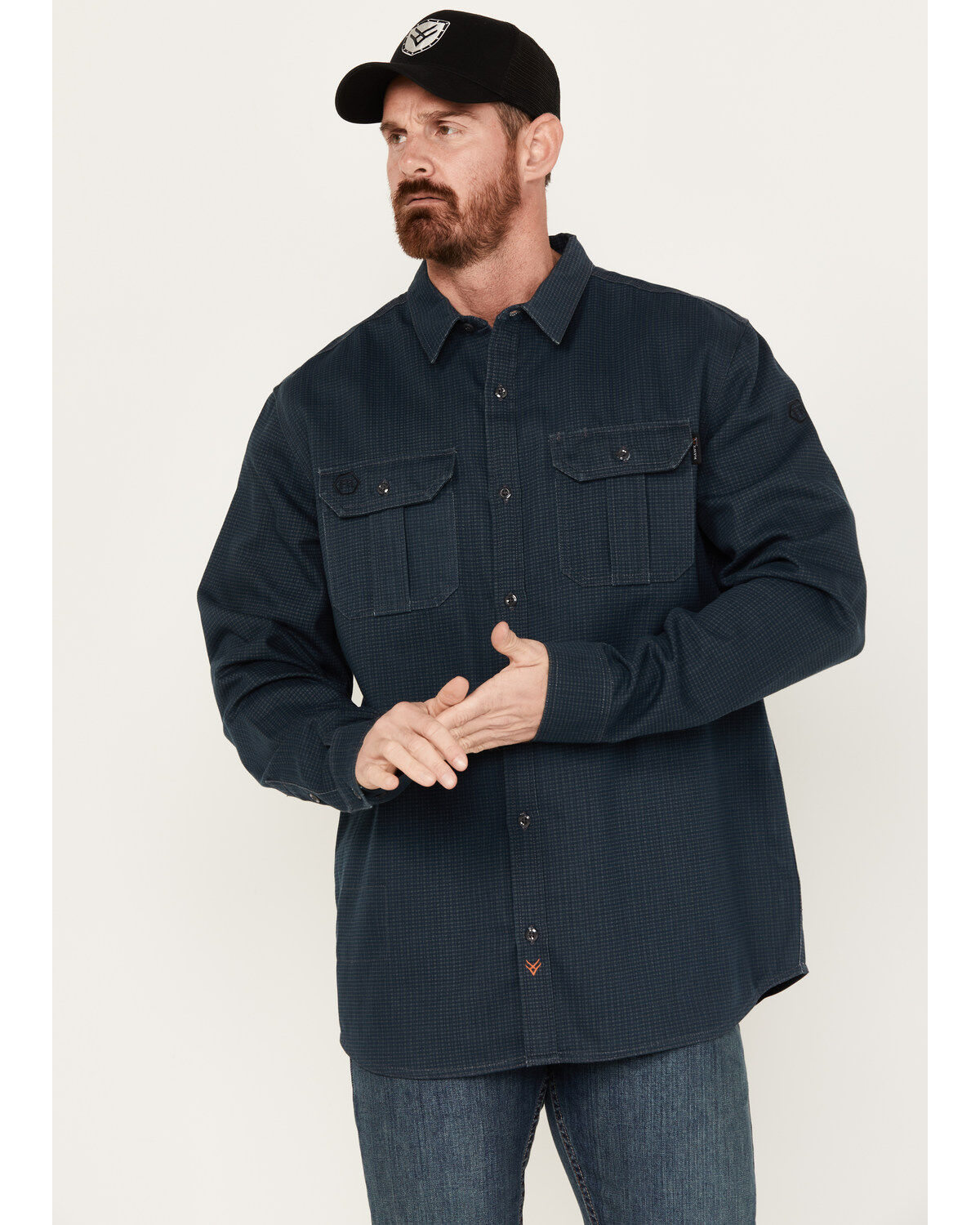 Image #1 - Hawx Men's FR Plaid Print Long Sleeve Button-Down Work Shirt, Blue, hi-res