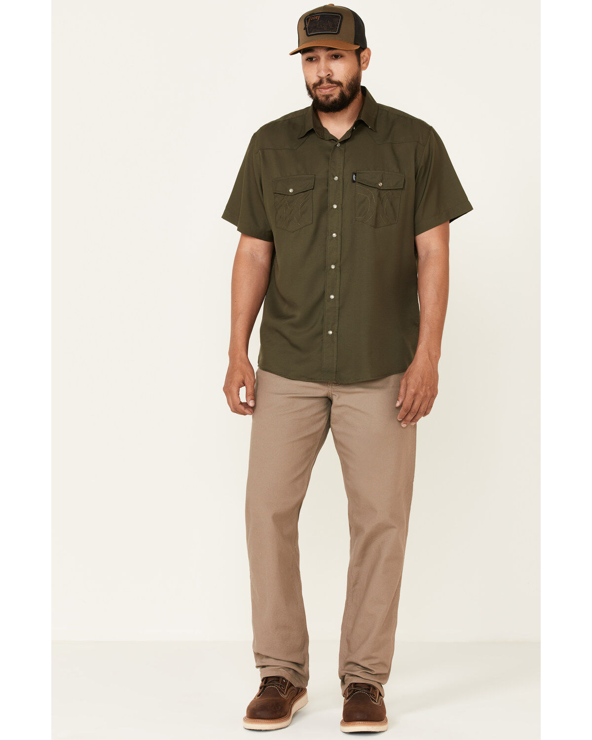 Image #2 - Hooey Men's Solid Habitat Sol Short Sleeve Snap Western Shirt, Olive, hi-res