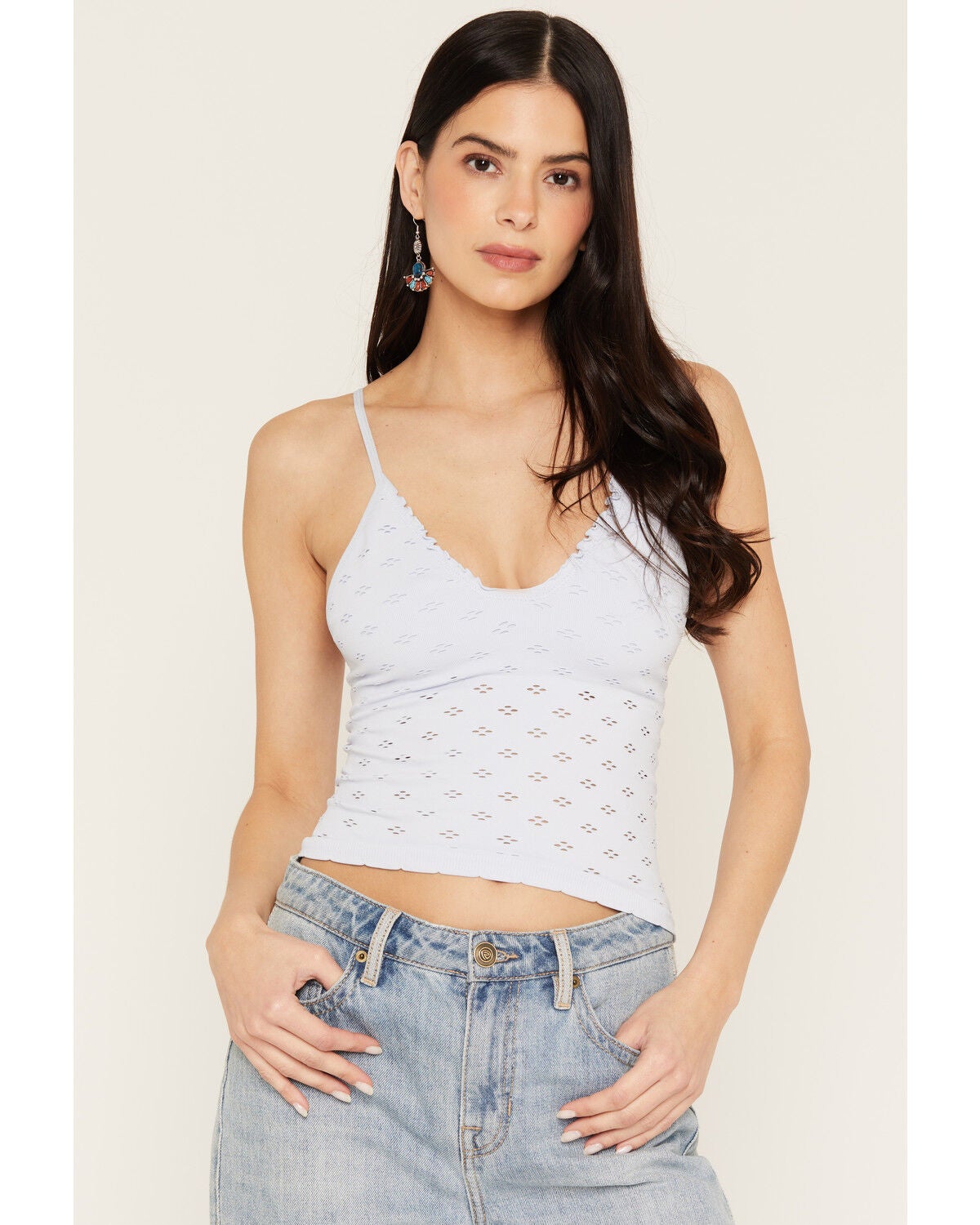 Image #1 - By Together Women's Solid Eyelet Sleeveless Tank Top, Blue, hi-res