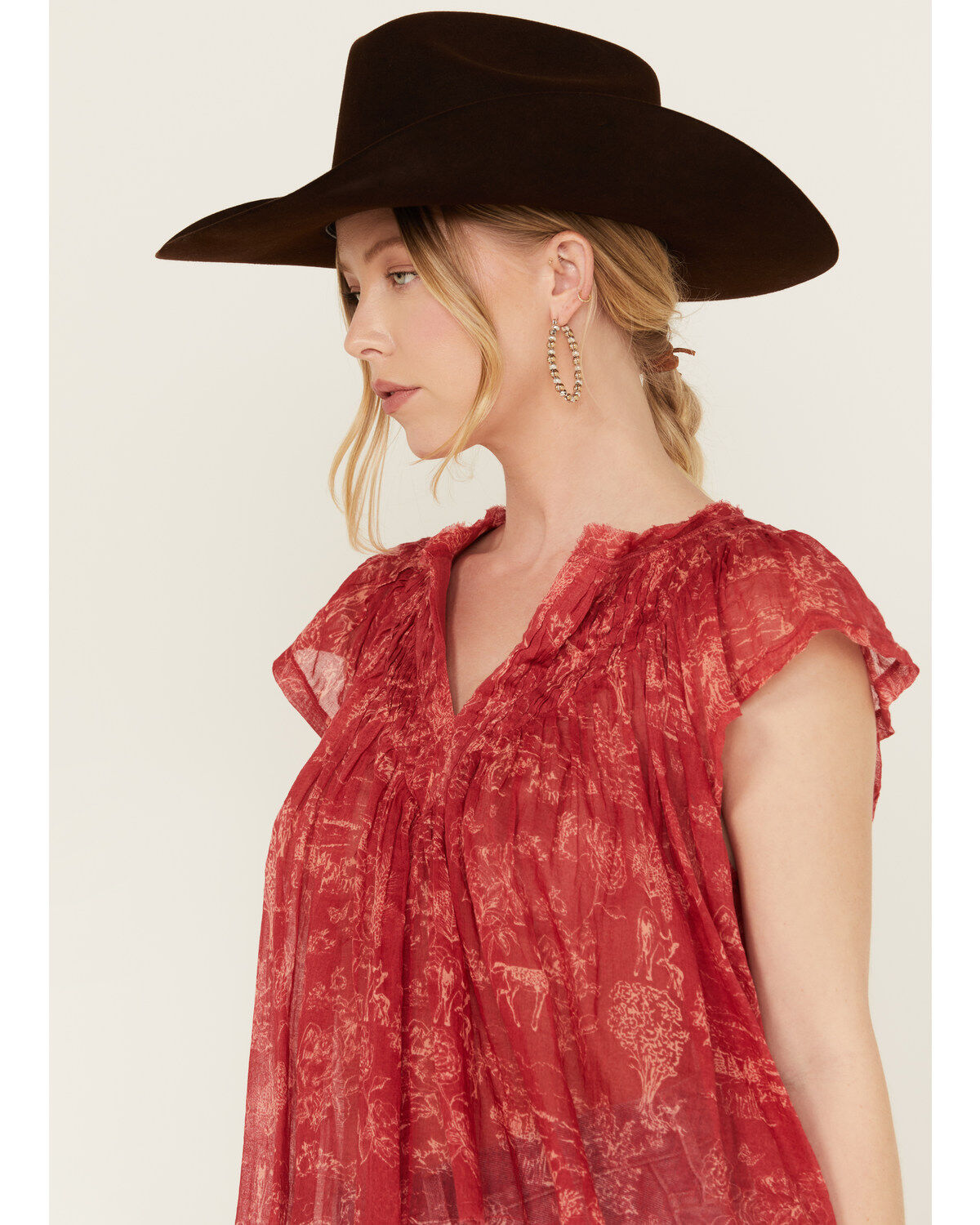 Image #2 - Free People Women's Printed Padma Top, Red, hi-res