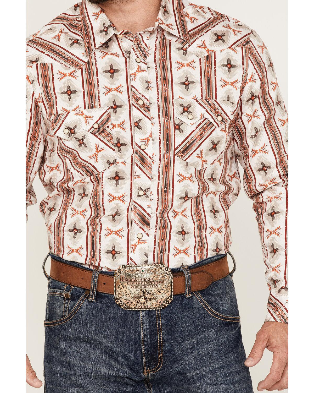 Image #3 - Rock & Roll Denim Men's Vertical Southwestern Stripe Long Sleeve Snap Western Shirt, Natural, hi-res