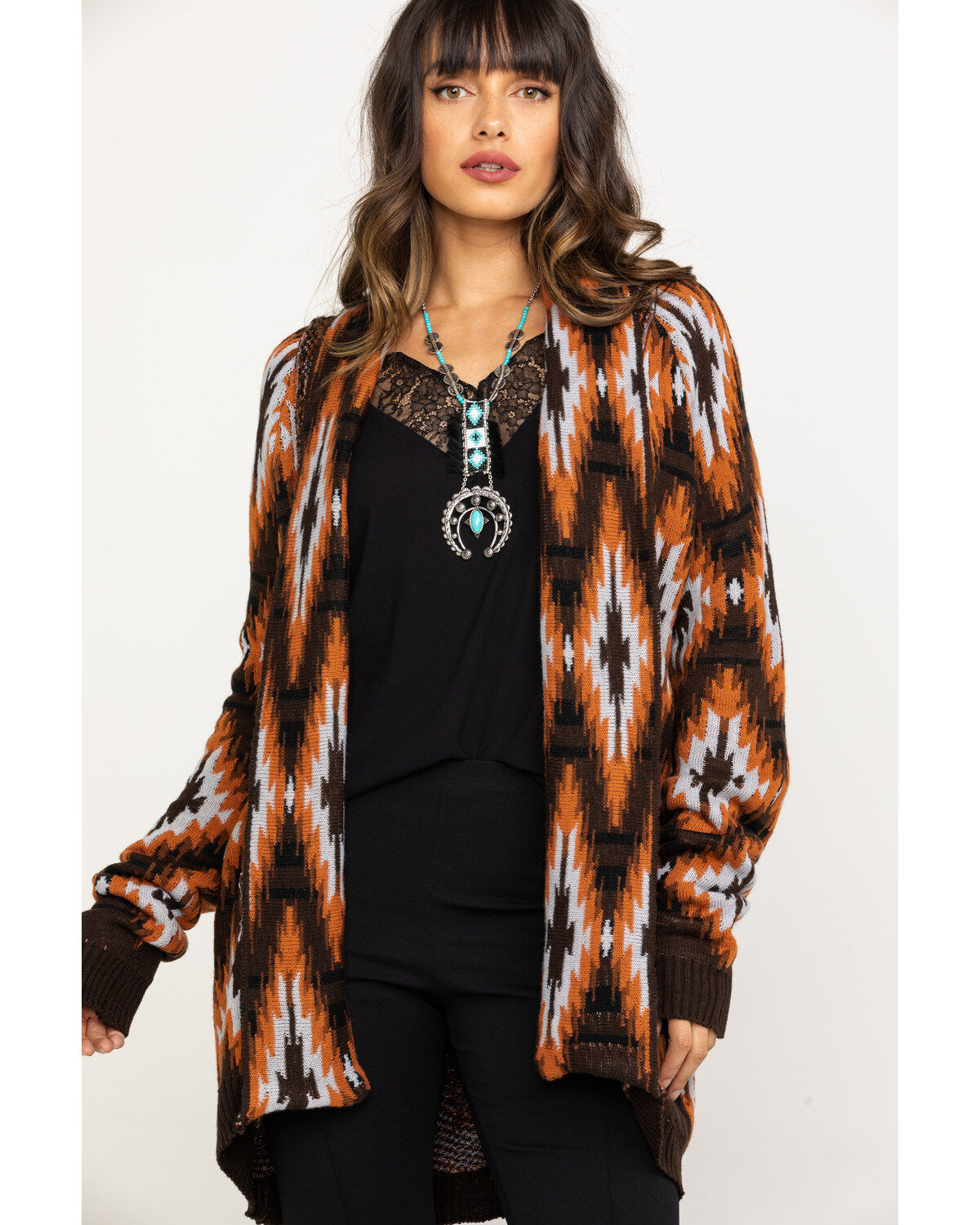 rust aztec cardigan