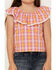 Image #3 - Shyanne Girls' Grid Plaid Print Ruffle Top, Grape, hi-res