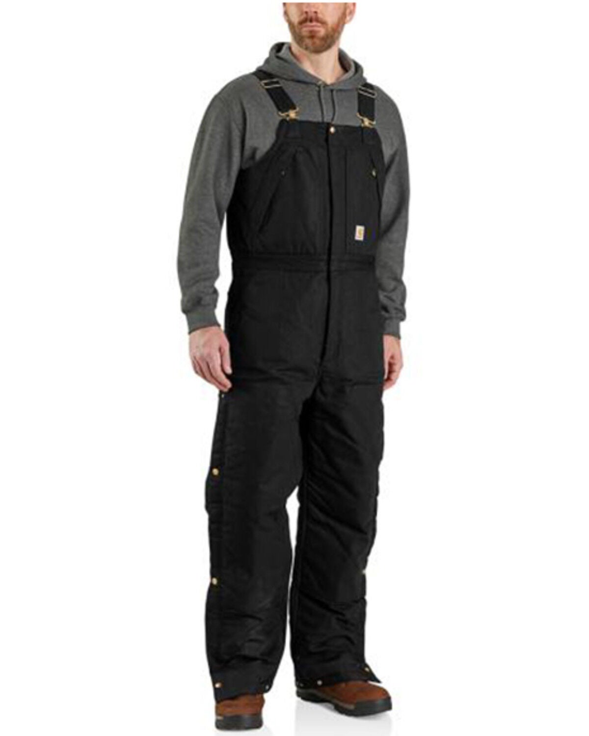 Carhartt Men's Loose Fit Firm Duck Insulated Work Overalls, Black, hi-res