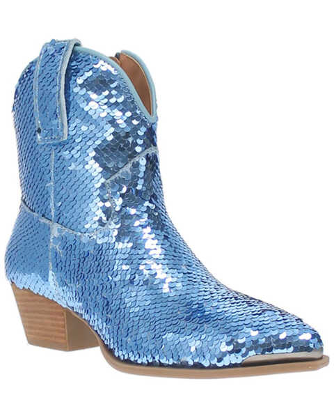 Dingo Women's Bling Thing Sequins Ankle Booties - Snip Toe, Blue, hi-res