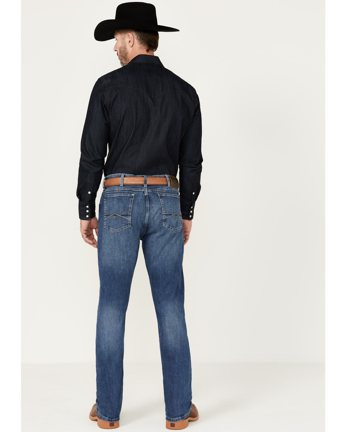 Image #4 - Wrangler Men's 20X Sorrel Medium Wash Vintage Bootcut Stretch Denim Jeans, Medium Wash, hi-res