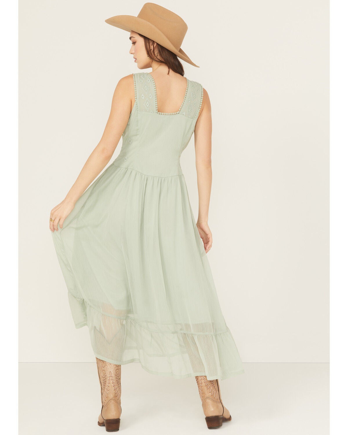 Image #4 - Panhandle Women's Chiffon Embroidered Sleeveless Midi Dress, Sage, hi-res
