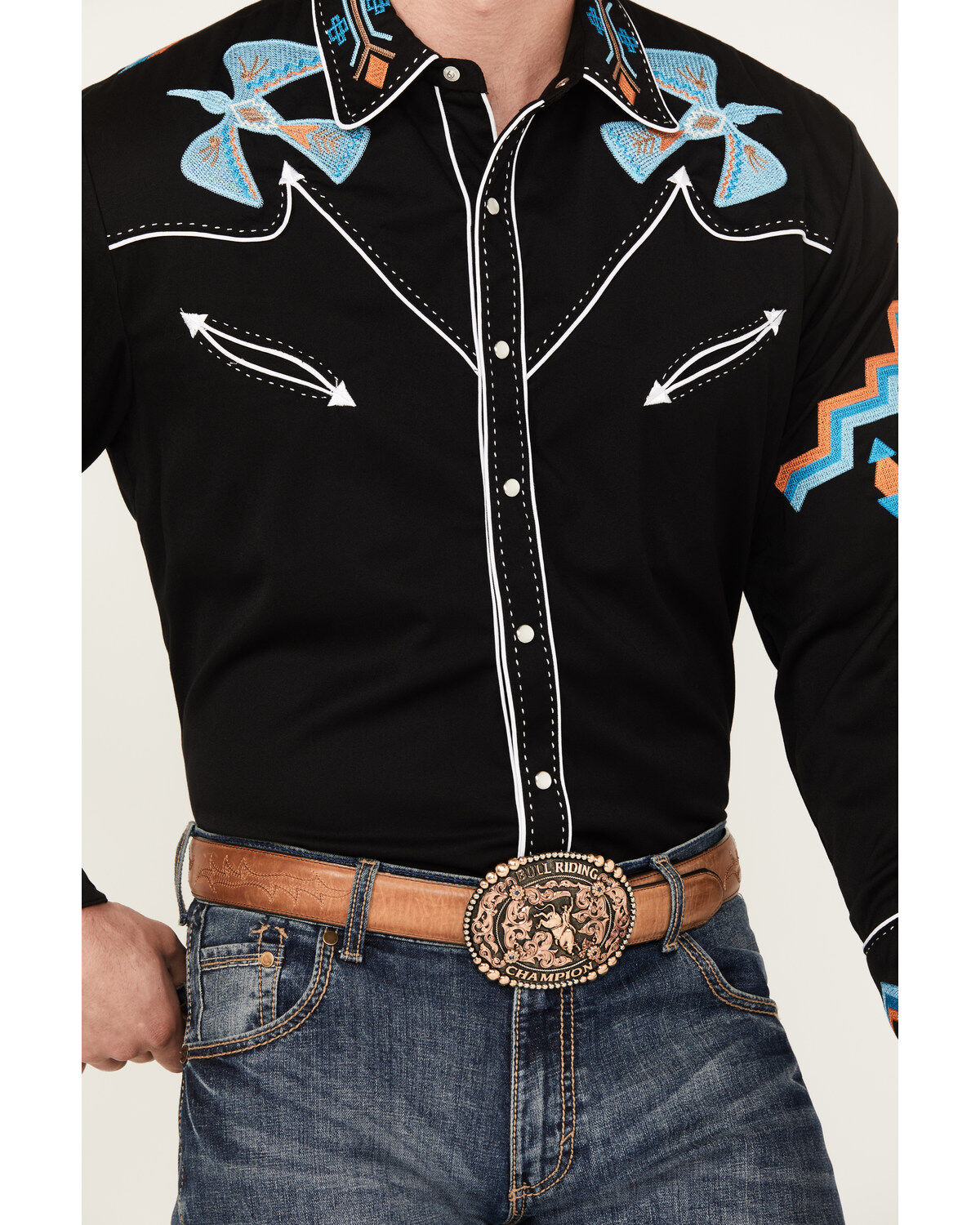 Image #3 - Scully Men's Phoenix Embroidered Retro Long Sleeve Western Shirt, , hi-res