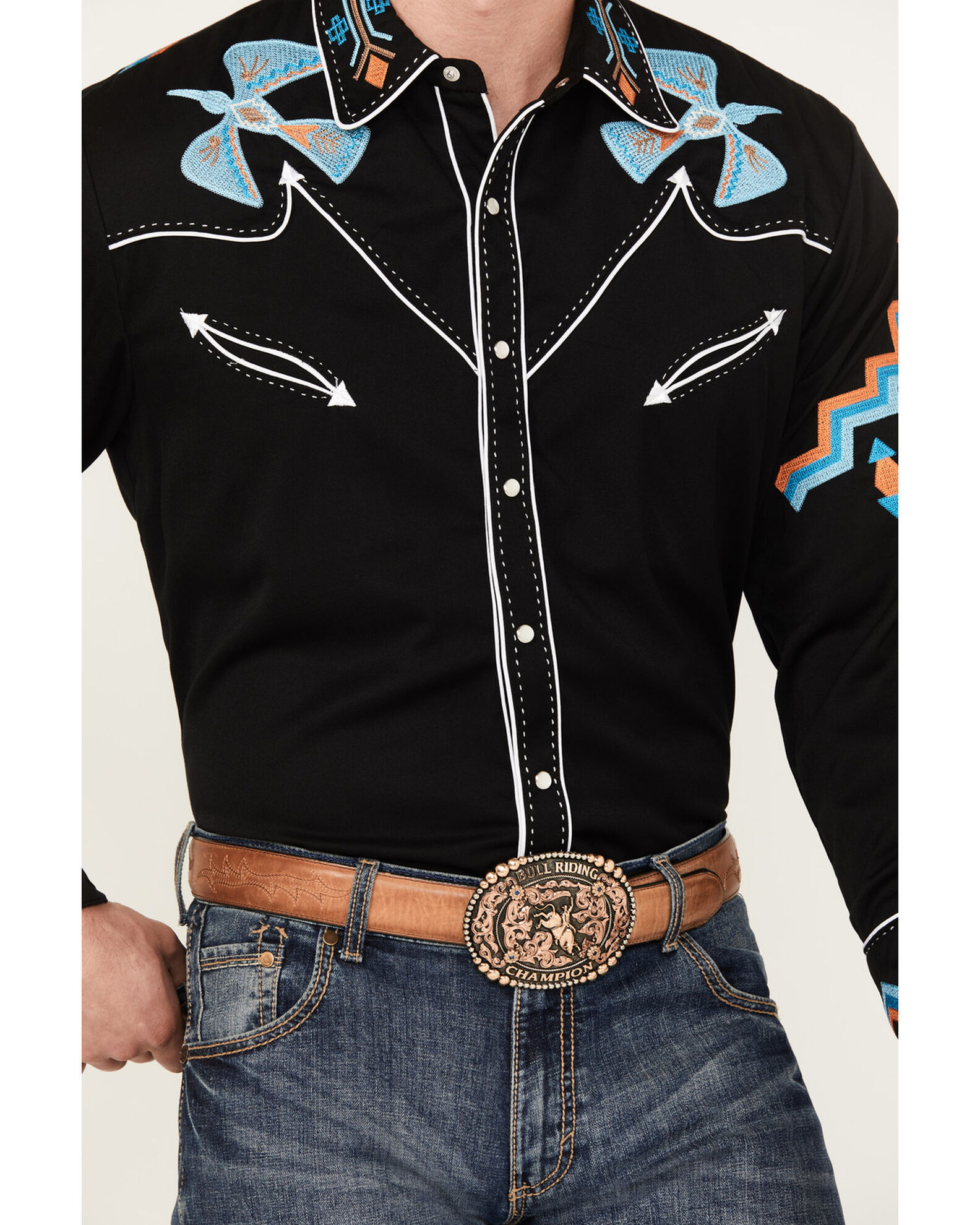 Scully Men's Phoenix Embroidered Retro Long Sleeve Western Shirt