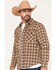 Image #2 - Seager Men's Calico Plaid Print Long Sleeve Button-Down Flannel Shirt, Caramel, hi-res