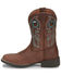 Justin Boys' Bowline Junior Western Boots - Broad Square Toe, Chocolate/turquoise, hi-res