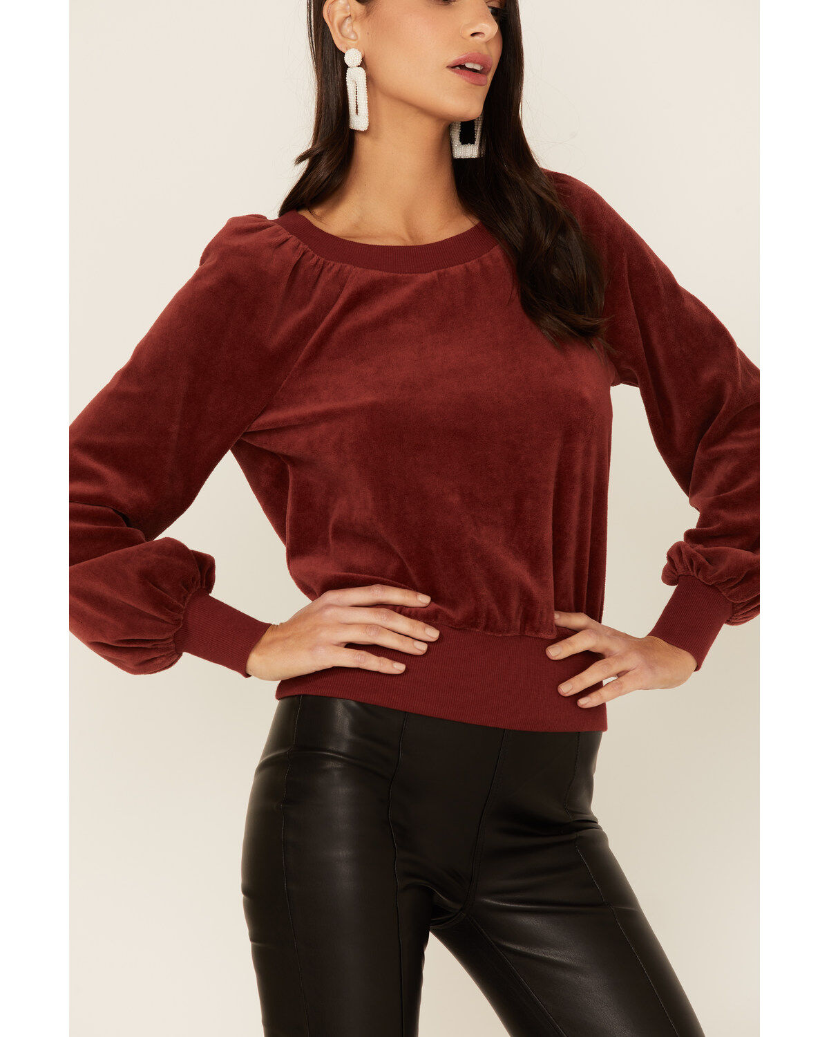 Image #2 - Shyanne Women's Fired Brick Velour Puff Long Sleeve Top  , , hi-res