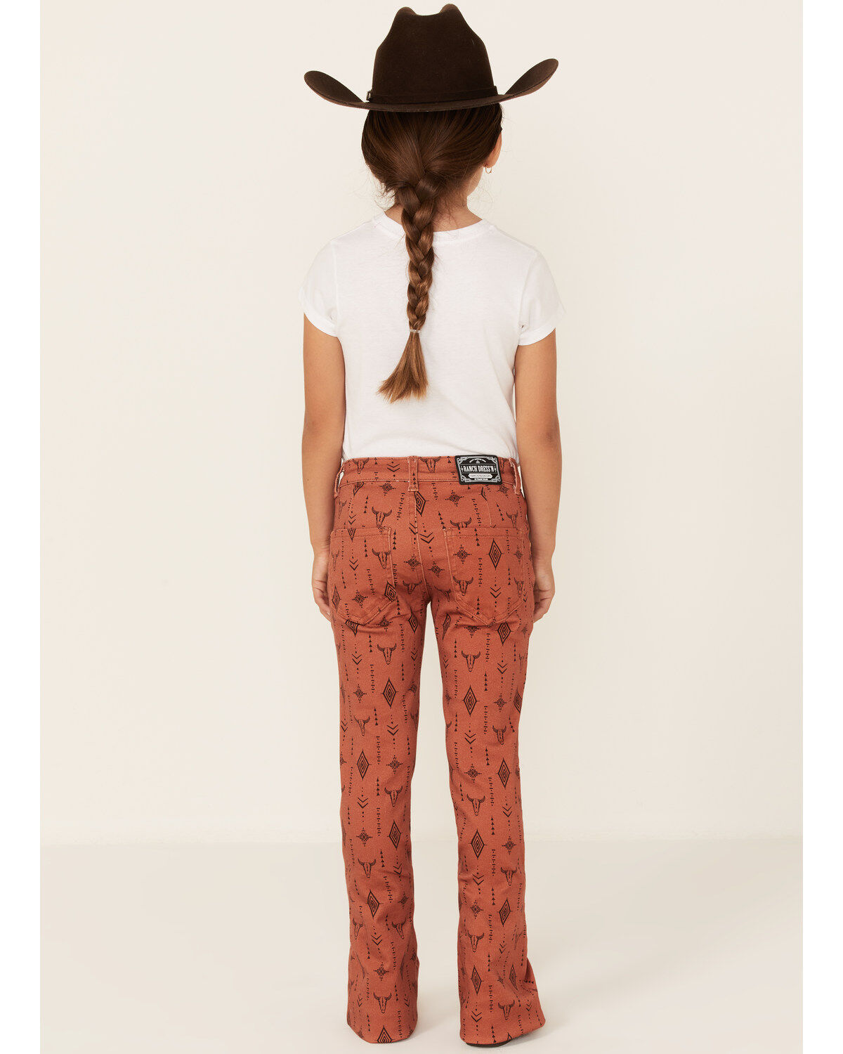 Image #3 - Ranch Dress'n Girls' Southwestern Steerhead Print Stretch Super Flare Jeans, Brown, hi-res
