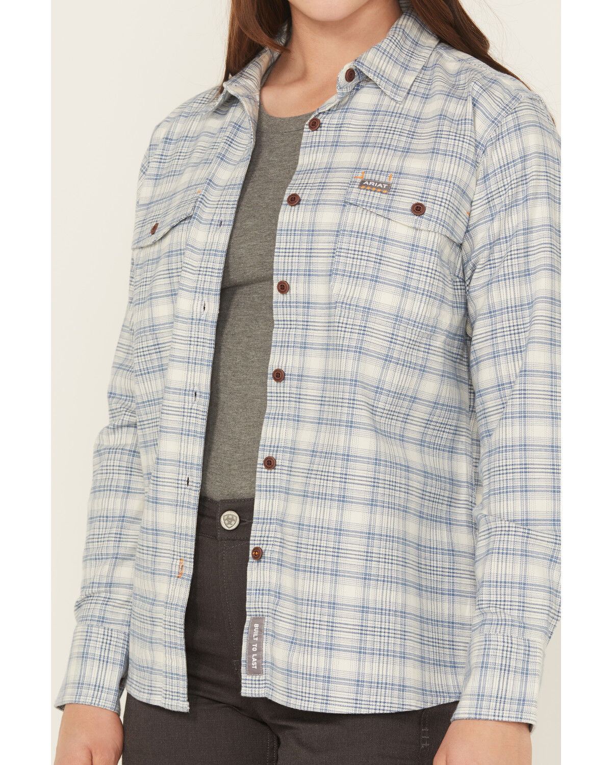 Image #3 - Ariat Women's Rebar Flannel DuraStretch Long Sleeve Button-Down Work Shirt, White, hi-res