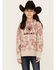 Ariat Girls' Southwestern Print Logo Hoodie, Oatmeal, hi-res