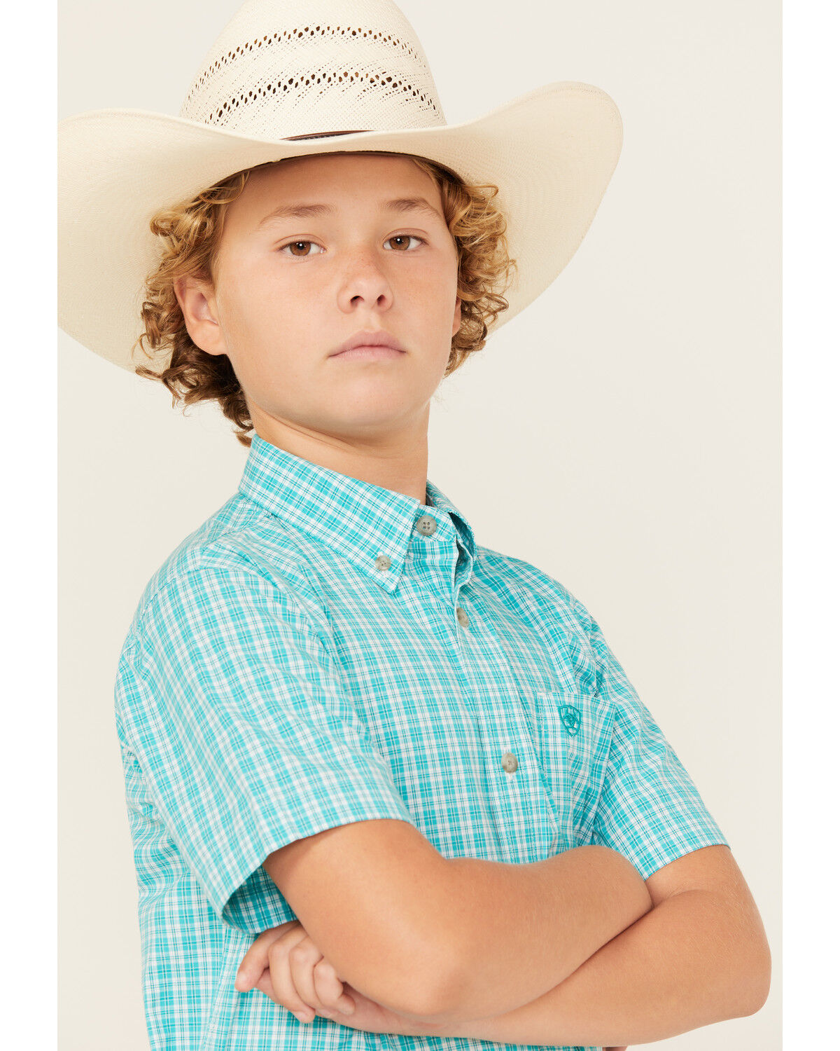 Image #2 - Ariat Boys' Pro Jensen Plaid Print Short Sleeve Button-Down Western Shirt, , hi-res