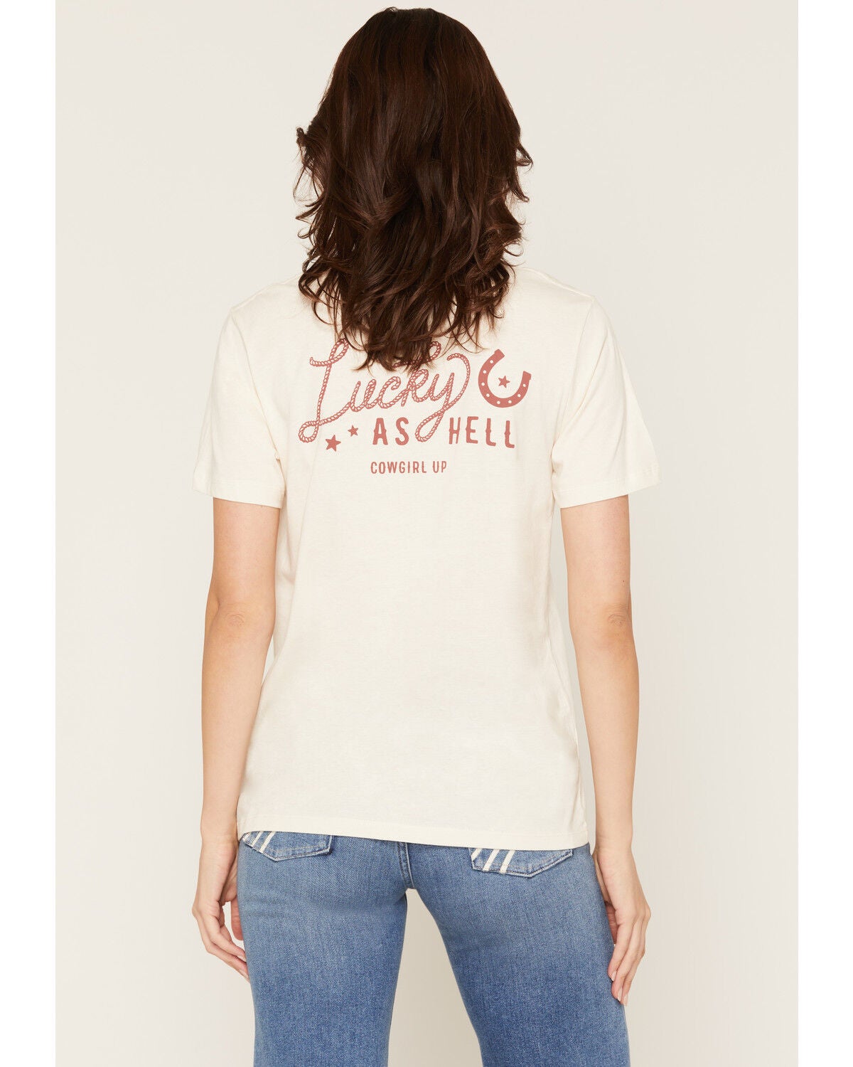 Image #1 - Cowgirl Up Women's Horseshoe Short Sleeve Graphic Tee, Cream, hi-res