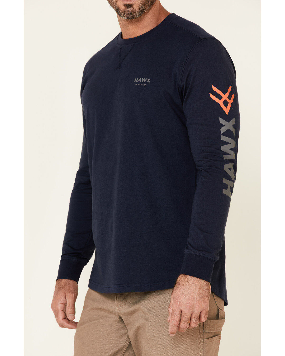 Image #3 - Hawx Men's Navy Original Logo Crew Long Sleeve Work T-Shirt, , hi-res