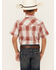 Image #4 - Ely Walker Boys' Textured Dobby Plaid Print Short Sleeve Pearl Snap Western Shirt, Rust Copper, hi-res