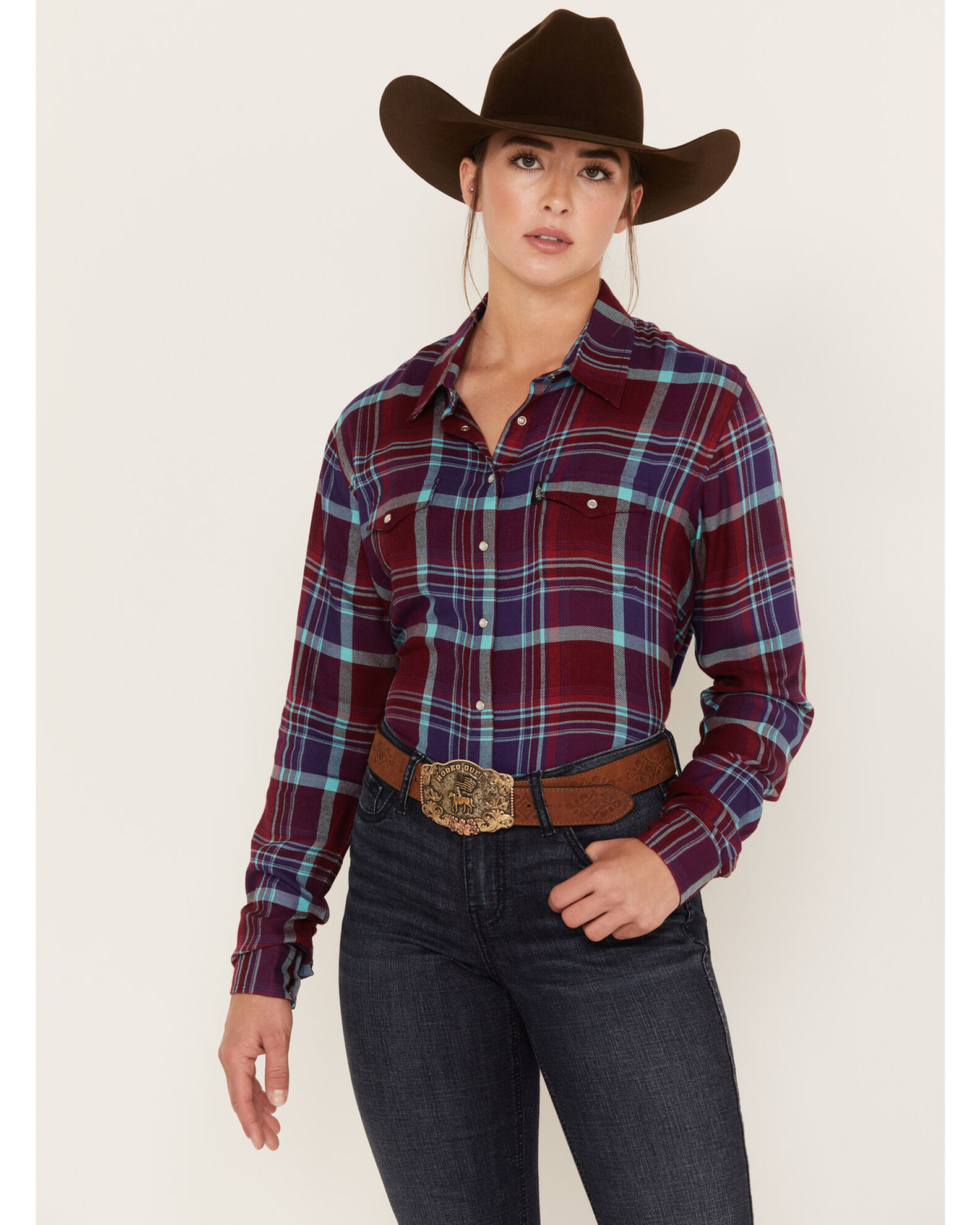 Hooey Women s Plaid Print Long Sleeve Snap Flannel Shirt